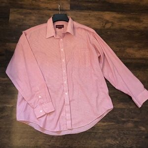 Men's Red & White Thin Striped Dress Shirt Adams Row Size 18 Neck, 35/36 Sleeve